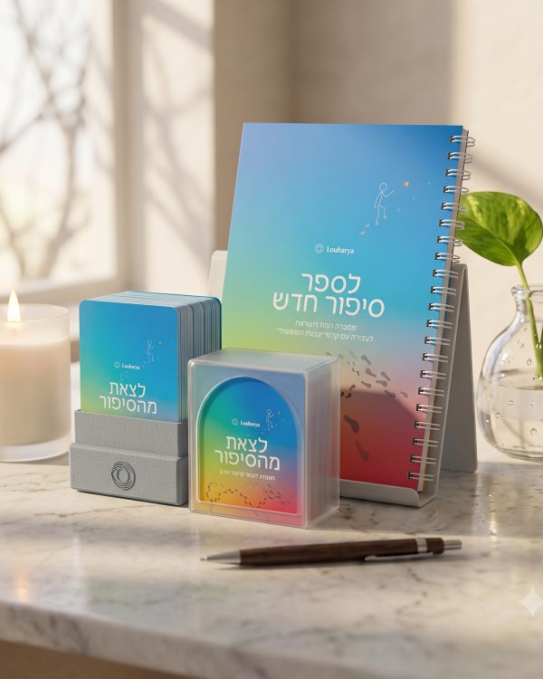 החבילה המשולבת- ערכת קלפי ״לצאת מהסיפור״ ומחברת ״לספר סיפור חדש״